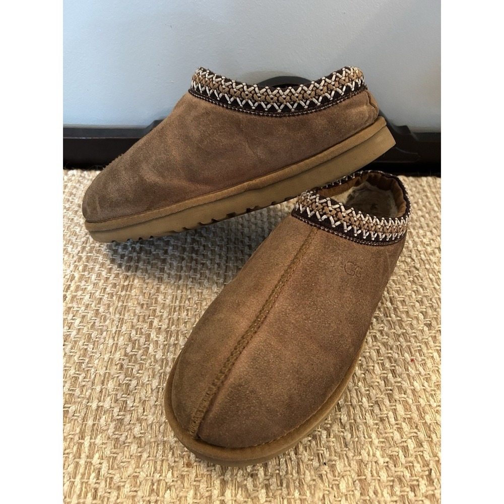 UGG Tasman Slippers Women's Size 10 Chestnut Suede Shearling Lined Slip On Shoes